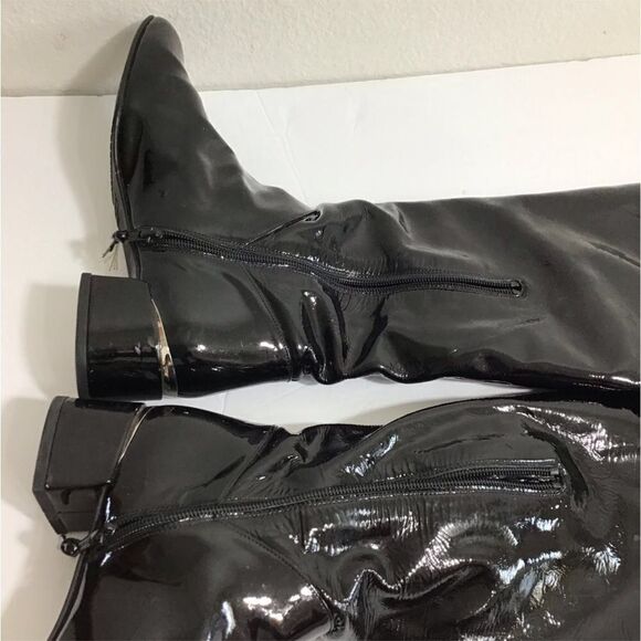 Start Weitzman Boots Black Leather Knee High Patent Leather Block Heel Size 9 - Picture 12 of 16